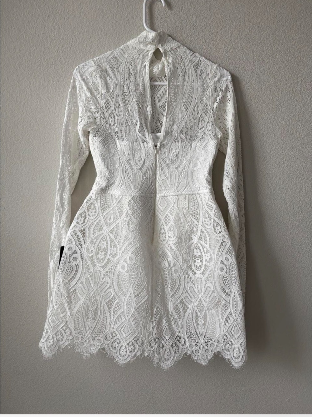 Lulu's White Lace High-Neck Long Sleeve Mini Dress - Picture 4 of 5